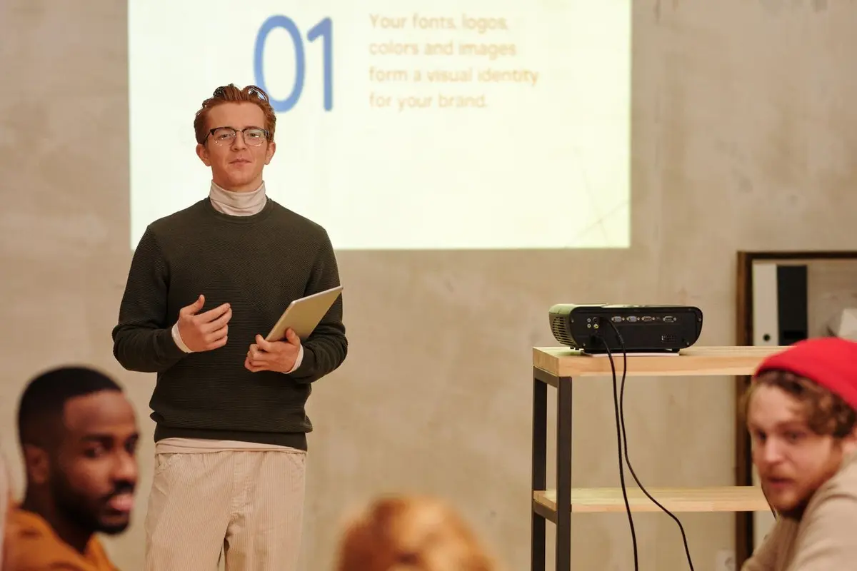 Presenter leading a team training session